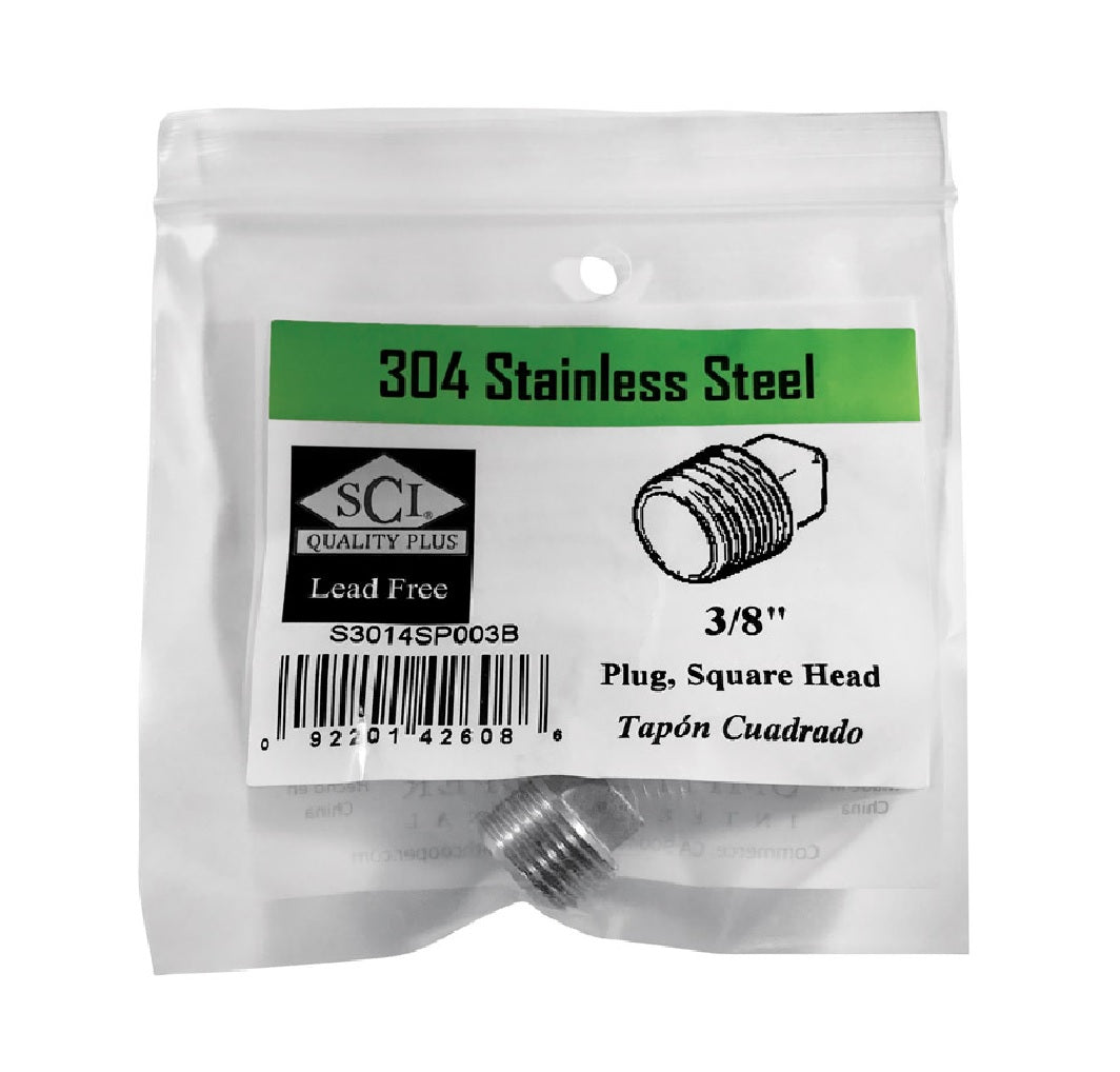 Smith-Cooper 4638102220 MPT Square Head Plug, Stainless Steel