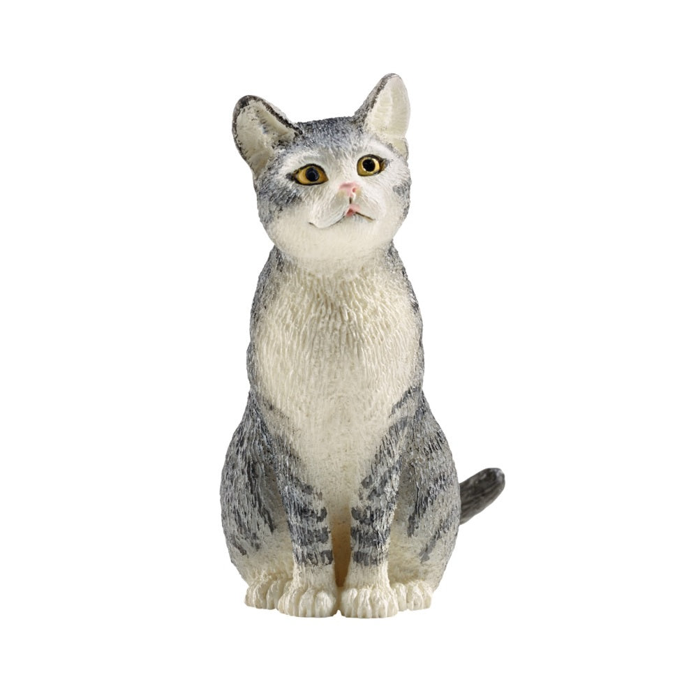 Schleich 13771 Figurine Cat Sitting, Plastic, Gray/White