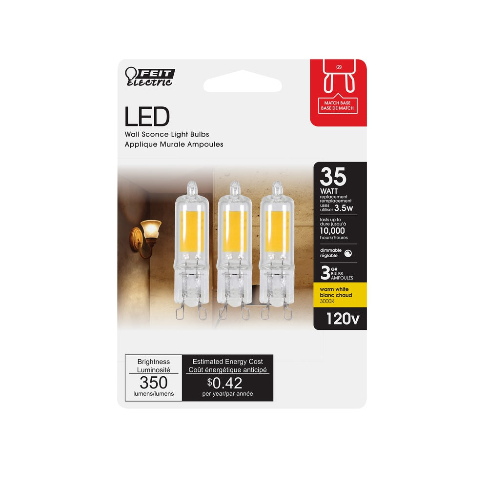 Feit BP35G9830LED3PK G9 Warm White LED Bulb, 35 Watt, Clear