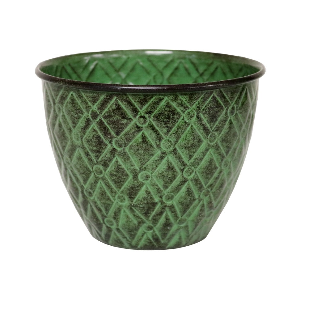 Robert Allen MPT01402 Round Planter, Metal, Kale Green