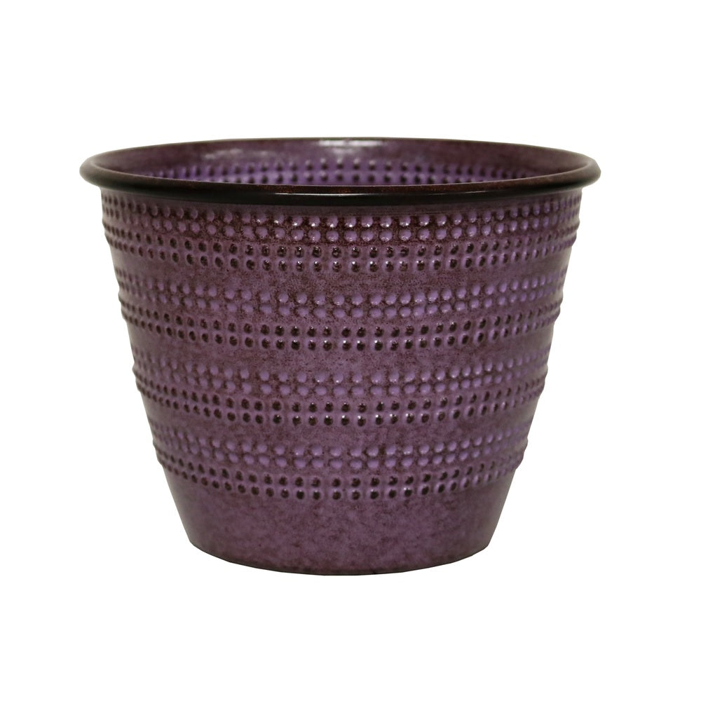 Robert Allen MPT01580 Cobblestone Round Planter, Metal, Plum