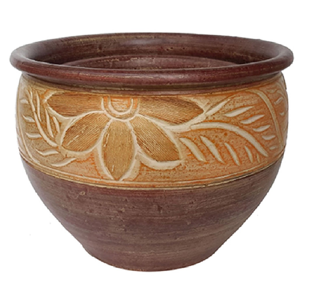 Trendspot CR11222N-12D Carved Thai Round Planter, Yellow