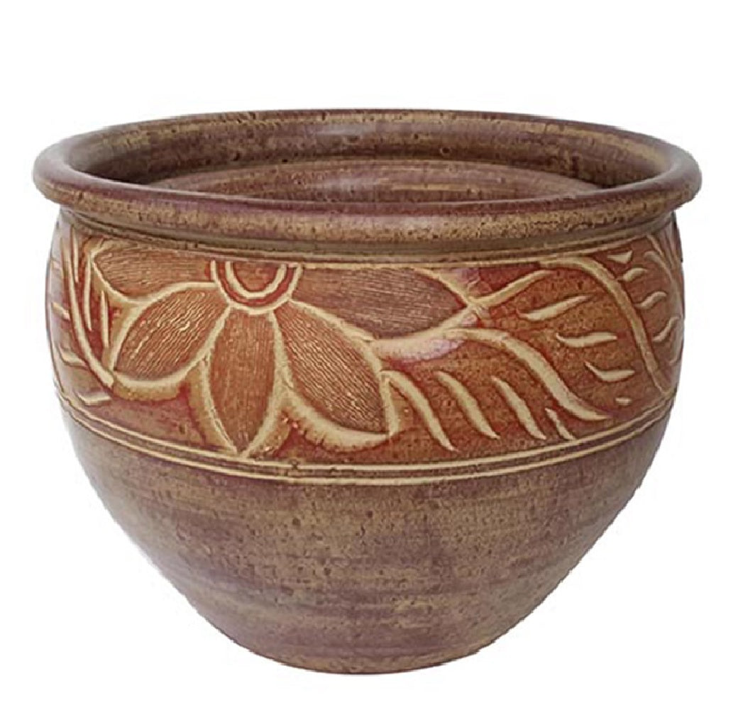 Trendspot CR11222N-15A Carved Thai Round Planter, Red
