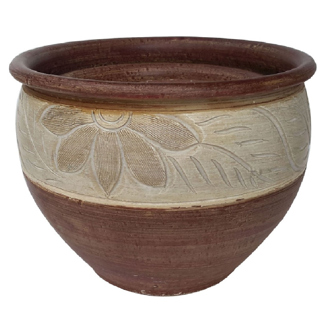 Trendspot CR11222N-12C Carved Thai Round Planter, White