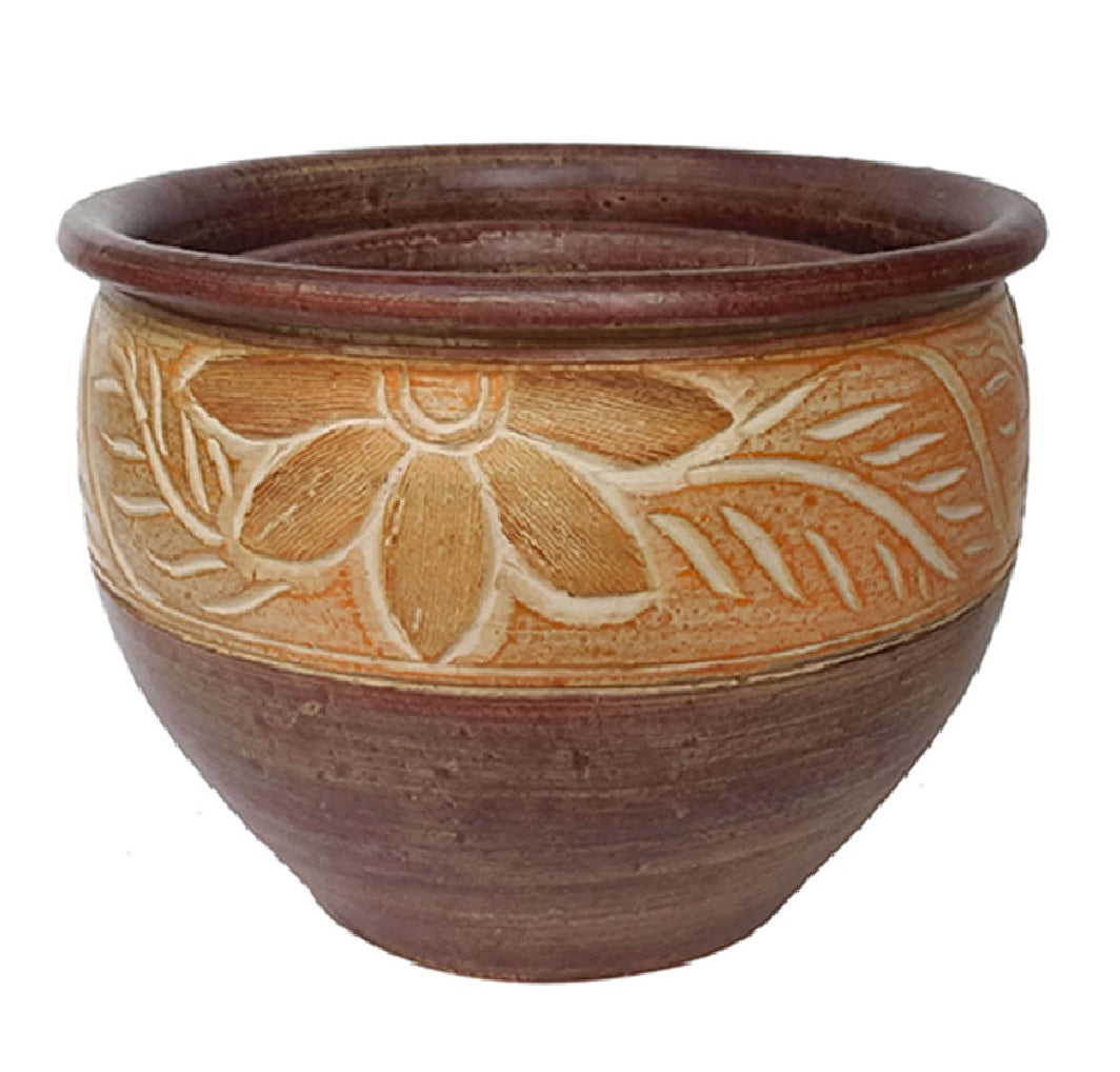 Trendspot CR11222N-15D Carved Thai Round Planter, Yellow