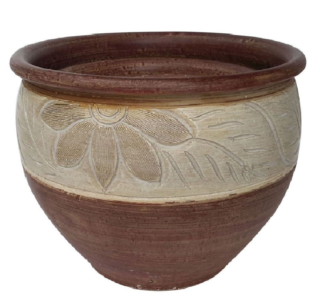 Trendspot CR11222N-15C Carved Thai Round Planter, White