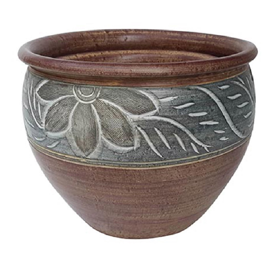 Trendspot CR11222N-12B Carved Thai Round Planter, Blue