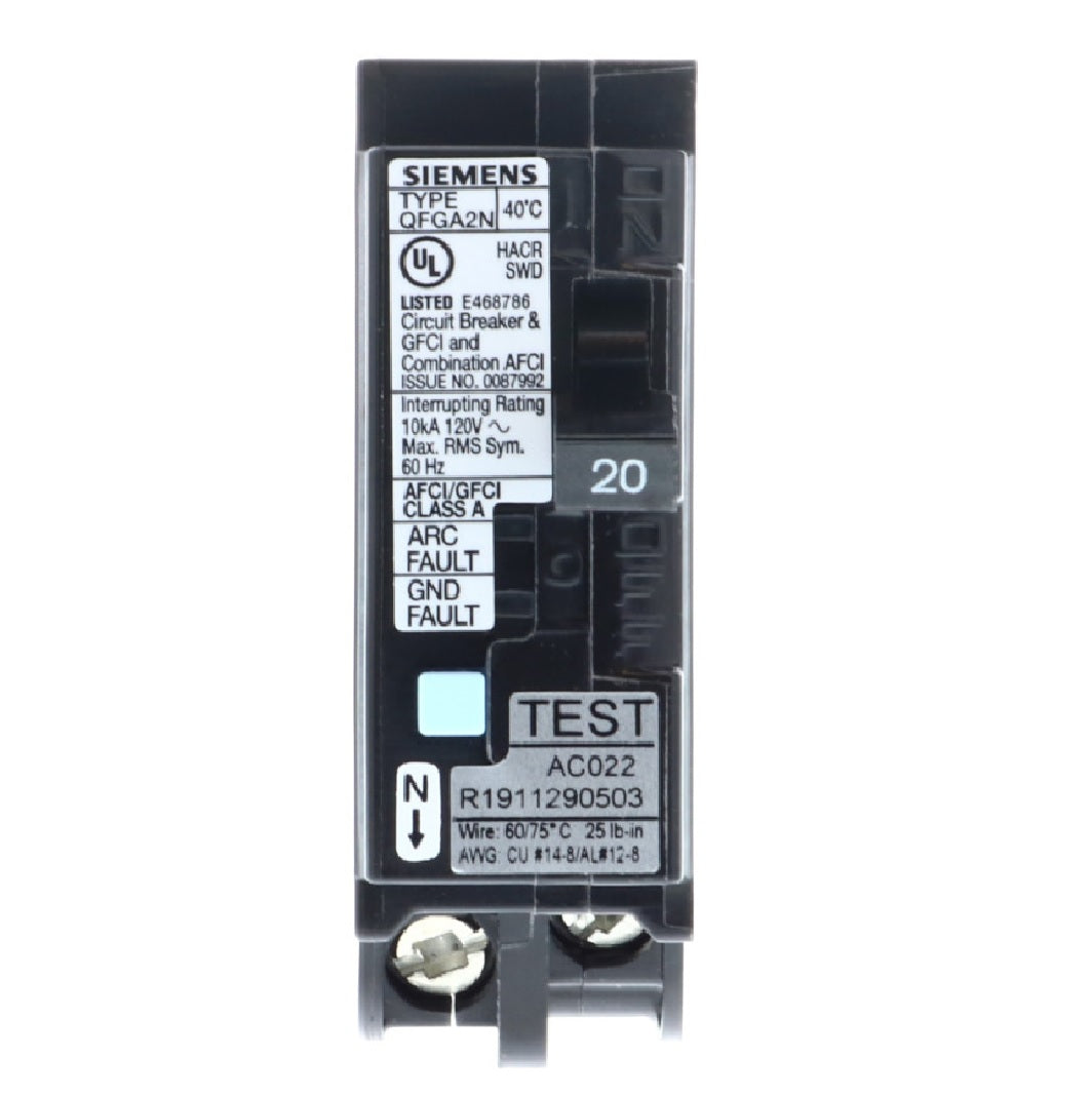 Siemens Q120DFN Circuit Breaker, 120 V, Arc-Fault