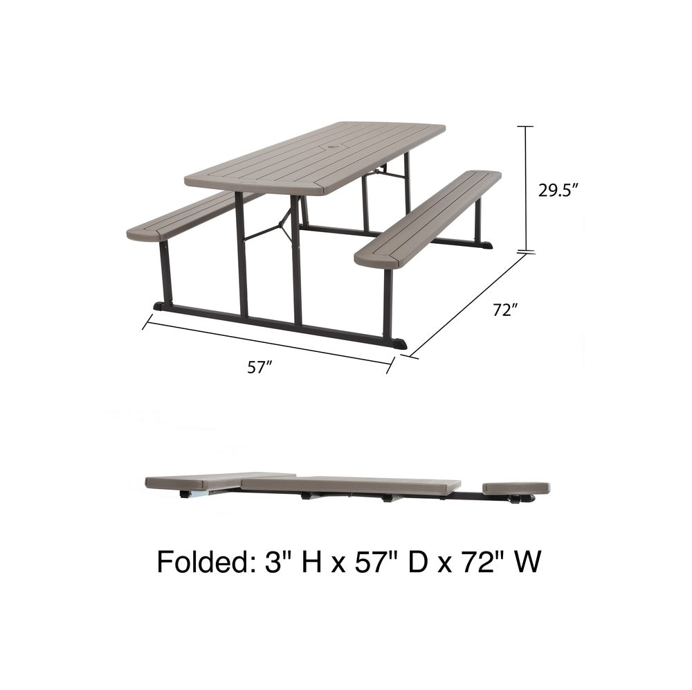 Cosco 87902GRY1 Folding Picnic Table, 72 inch, Brown