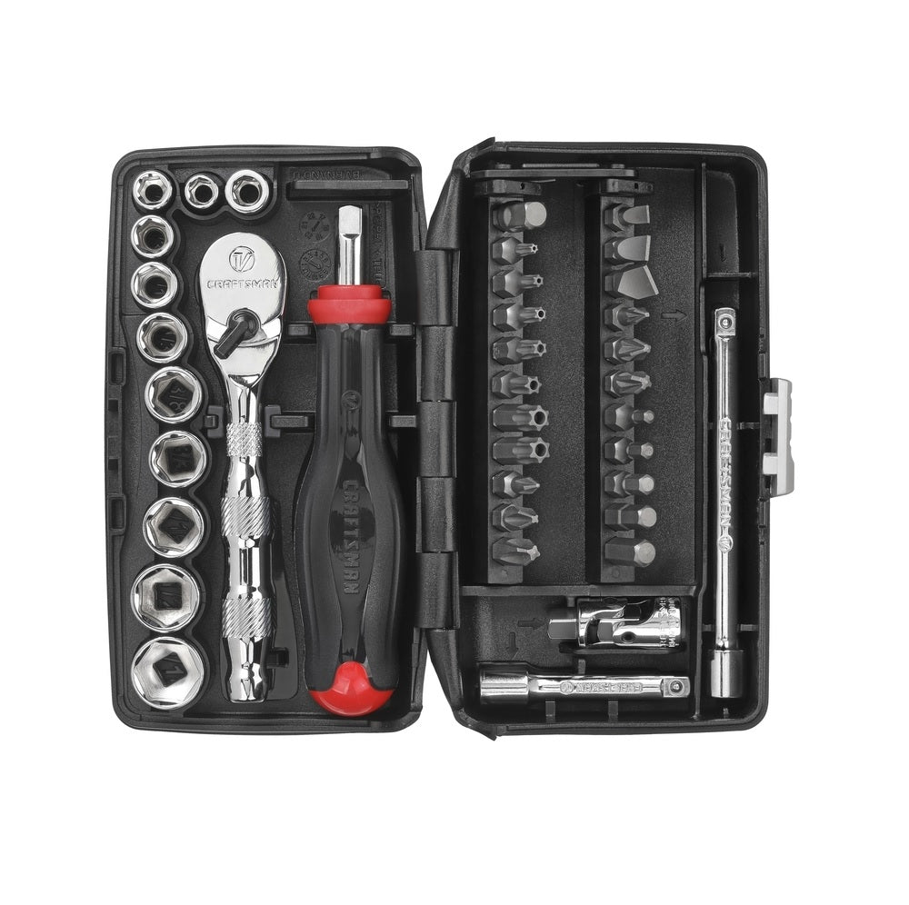 Craftsman CMMT45750V SAE 6 Point Socket and Tool Set, 1/4 inch