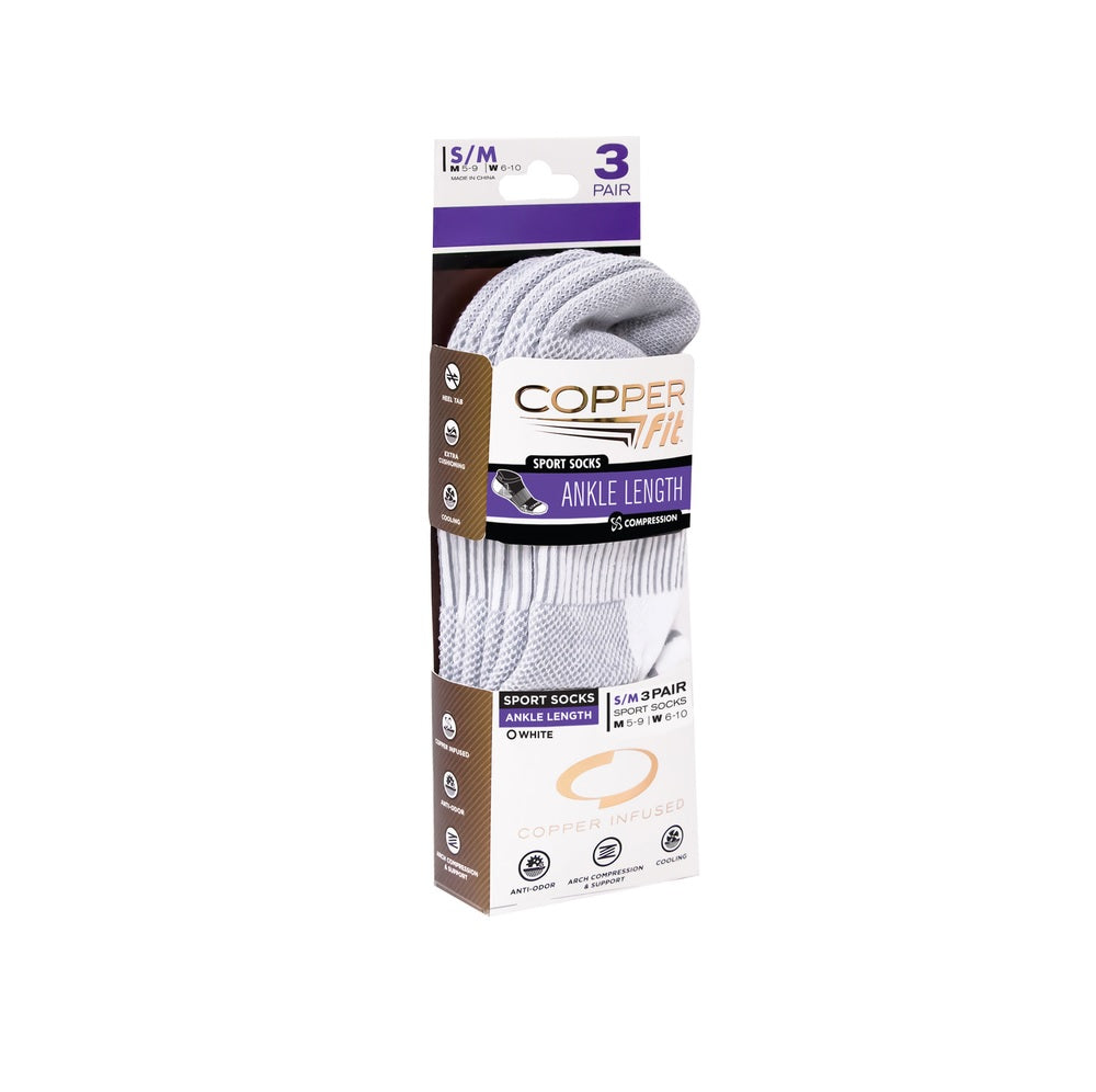 Copper Fit CFSSWHLXL As Seen On TV Unisex Sport Ankle Socks, L/XL