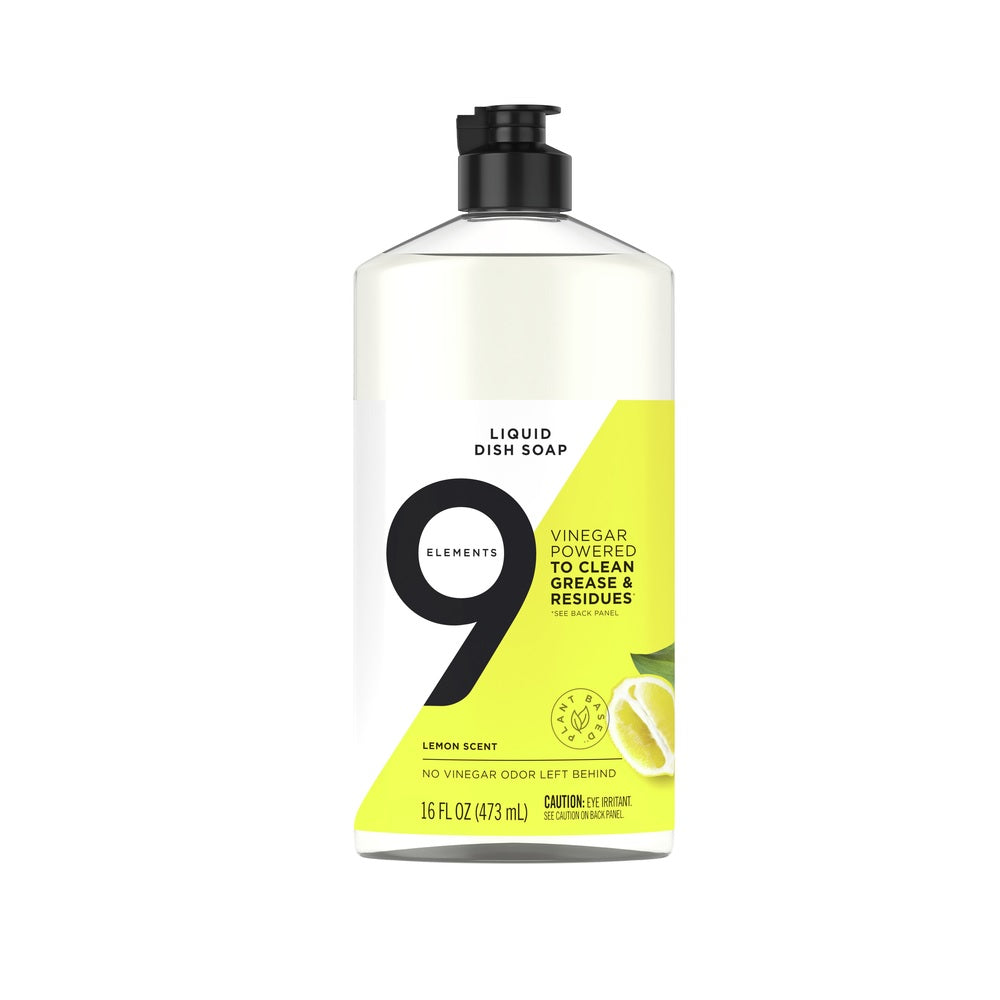 9 Elements 95622 Lemon Scent Liquid Dish Soap, 16 OZ