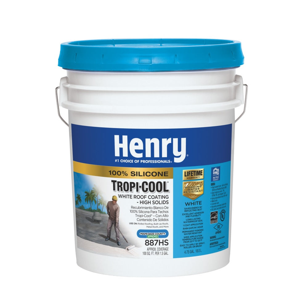 Henry HE887H073 Silicone Roof Coating, White, 4.75 gallon