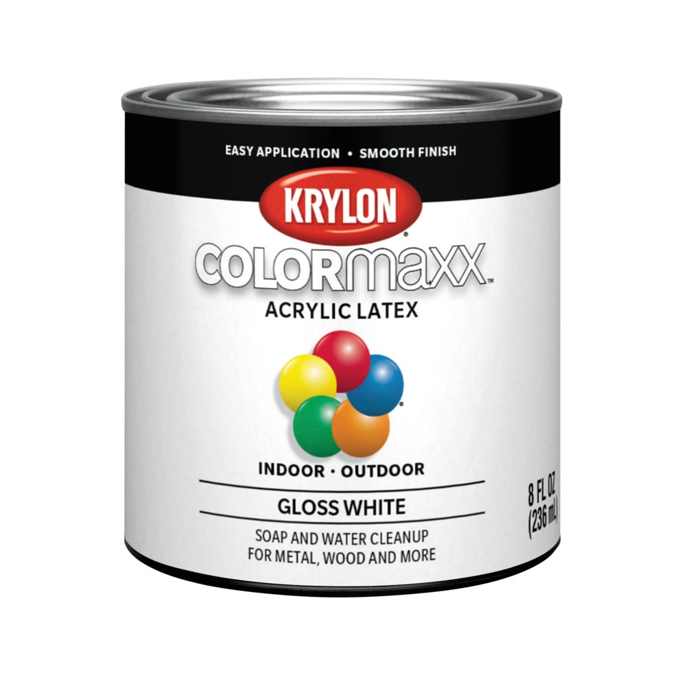 Krylon K05612007 COLORmaxx Acrylic Latex Exterior Paint, White, 8 Ounce