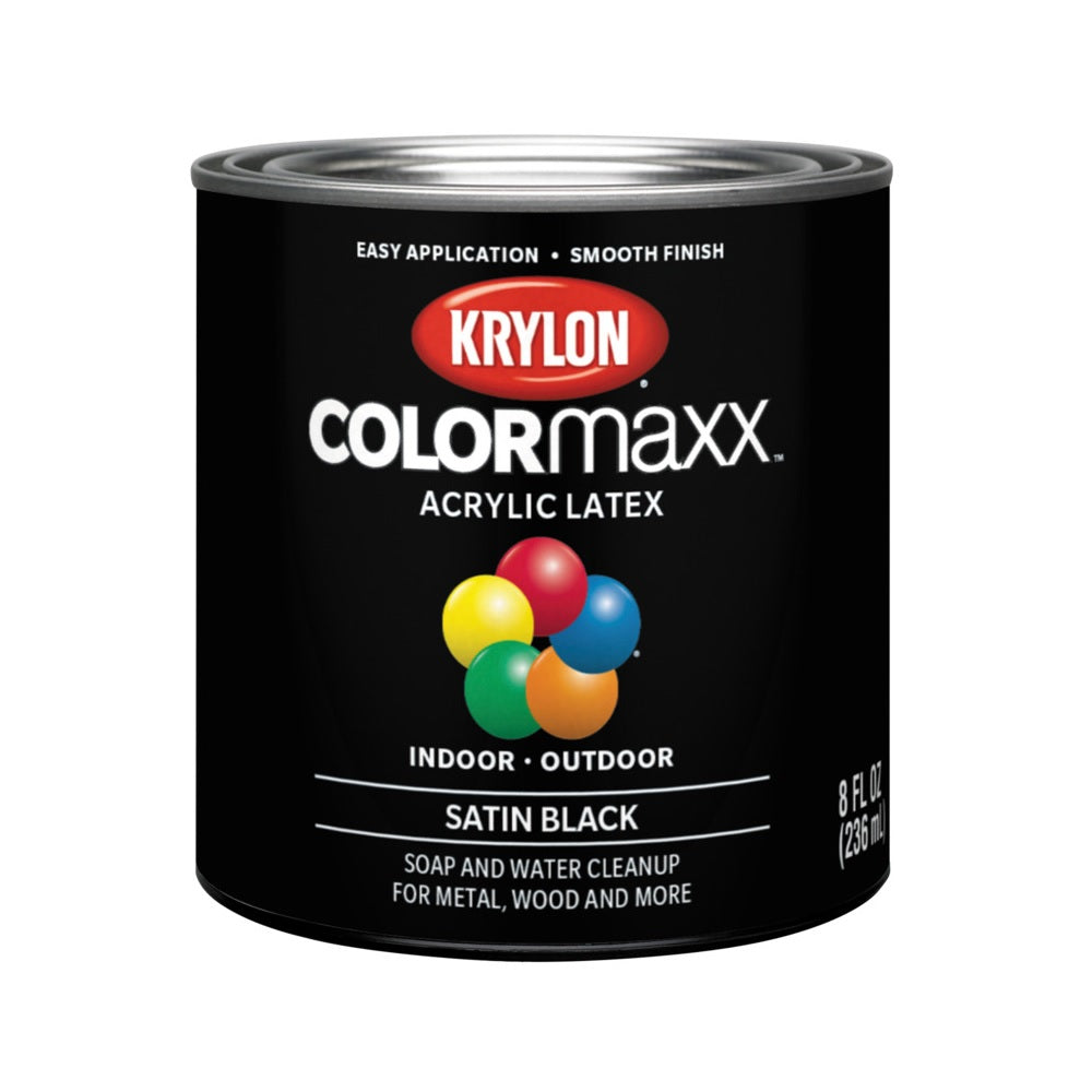 Krylon K05613007 COLORmaxx Exterior Paint, Satin, Black, 8 oz