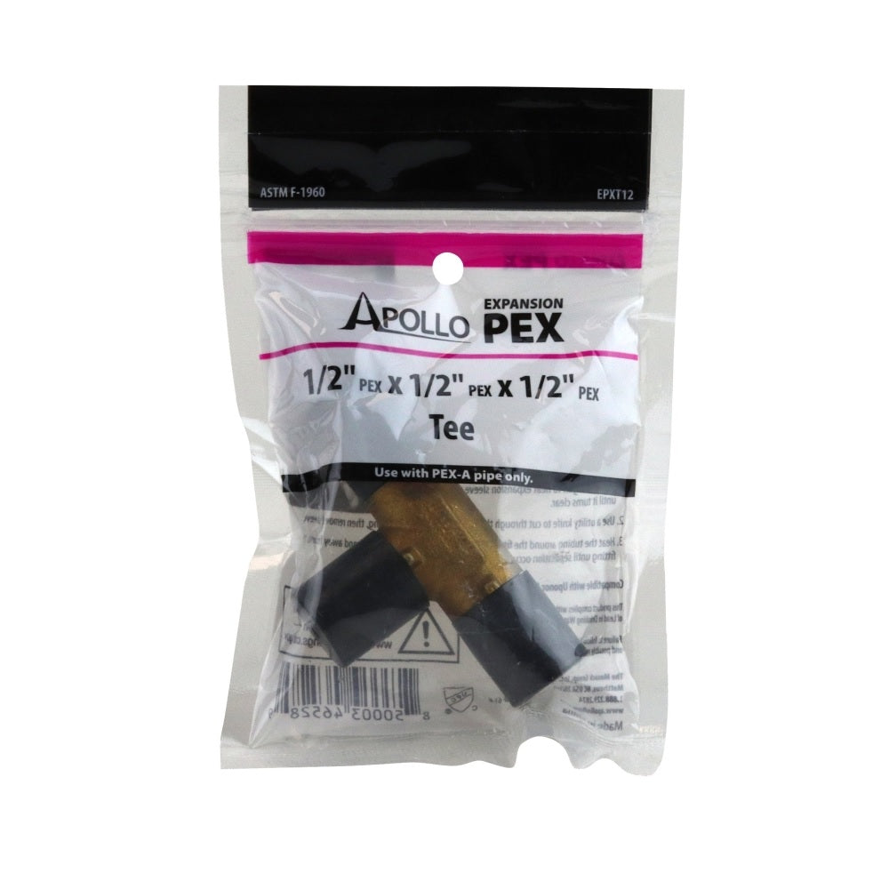 Apollo Valves EPXT12 PEX-A Barb Tee, Brass, 1/2 Inch