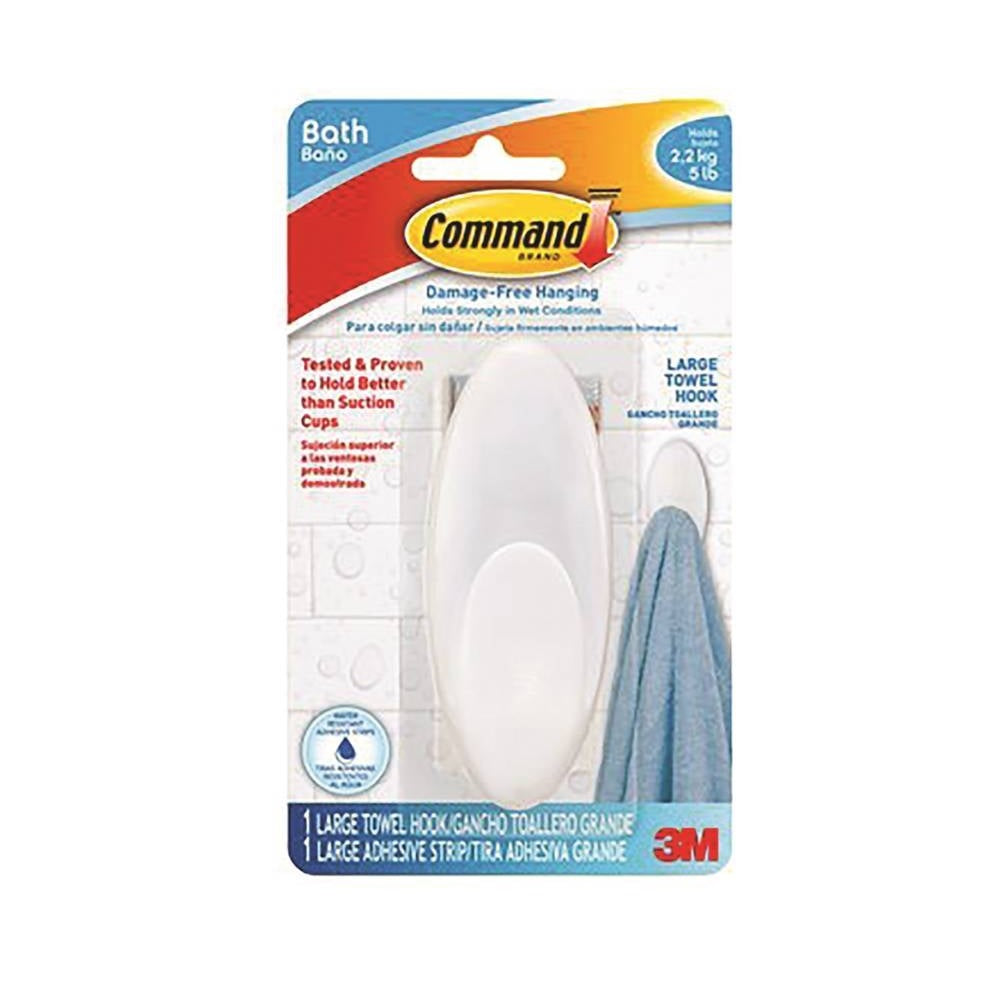 Command BATH17-ES Towel Hook, Plastic, 5 lb