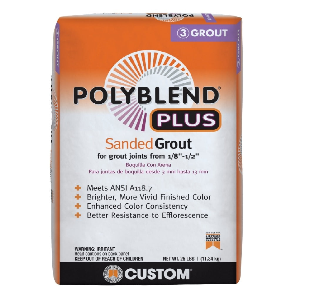 Custom Building Products PBPG38125 Polyblend Plus Sanded Grout, Bright White, 25 Lb