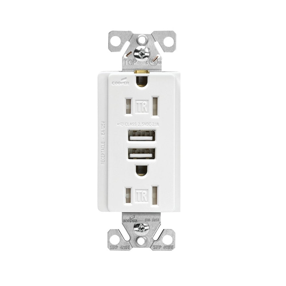 Arrow Hart TR7765W-KB-L Combination USB Receptacle, White, 15 AMP