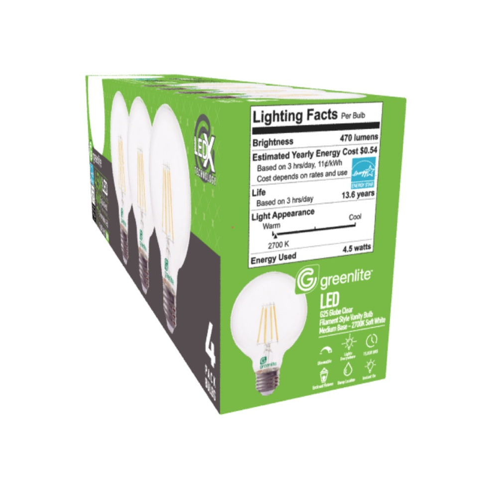 Greenlite 4.5WLEDXGLOBED4 E26 (Medium) Filament LED Bulb, 4.5 Watt