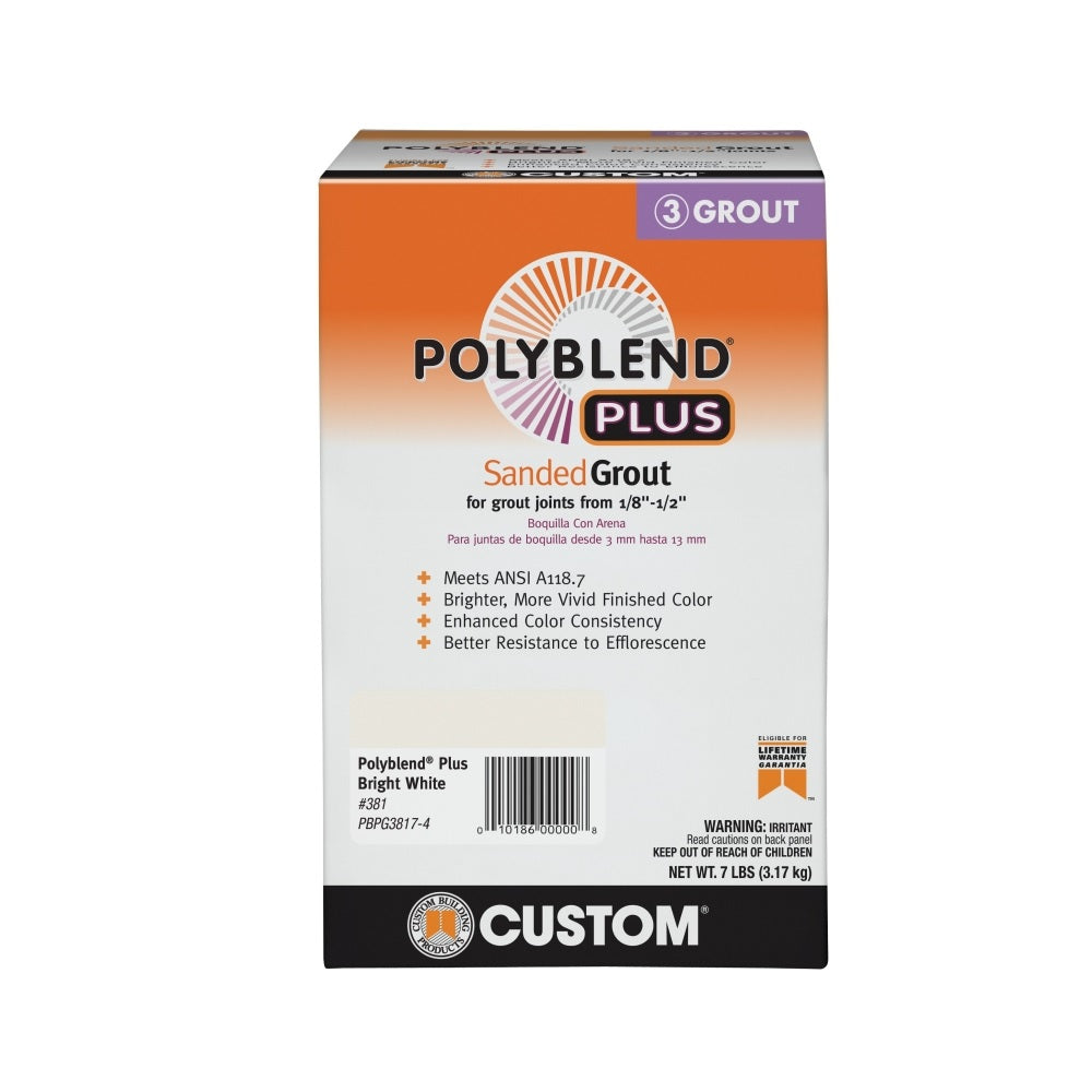 Custom PBPG3817-4 Polyblend Sanded Grout, Bright White, 7 lb