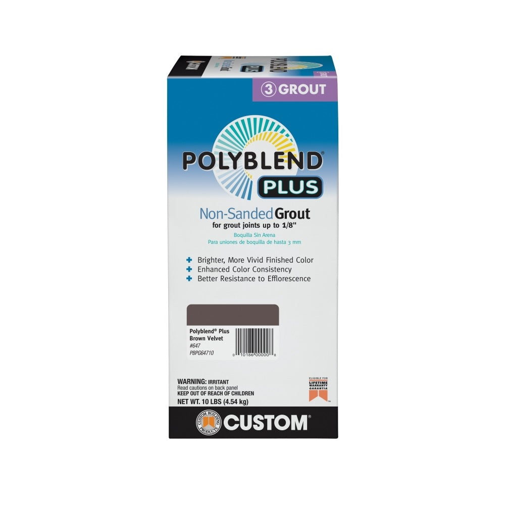 Custom Building Products PBPG64710 Polyblend Non-Sanded Grout, Brown Velvet, 10 lb