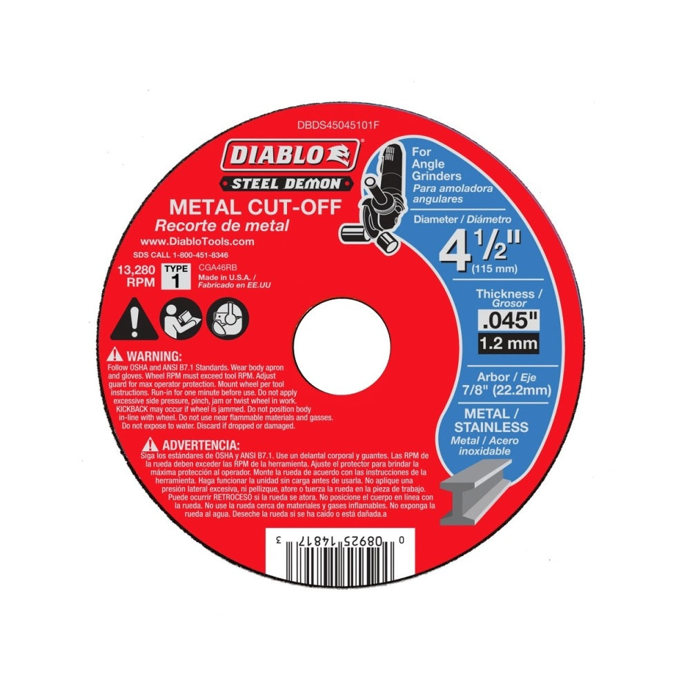 Diablo DBDS45045101F Metal Cut-Off Disc, 4-1/2 Inch