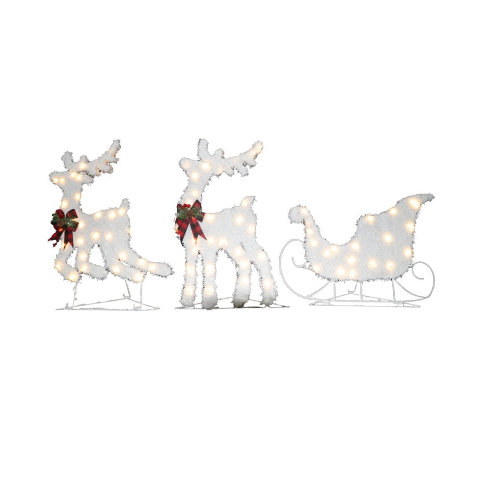 Santas Forest 56601 Tinsel Deer and Sleigh Set, White