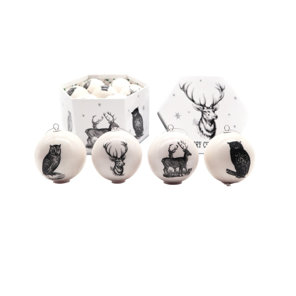 Santas Forest 99605 Traditional Ornament Balls, Black/White