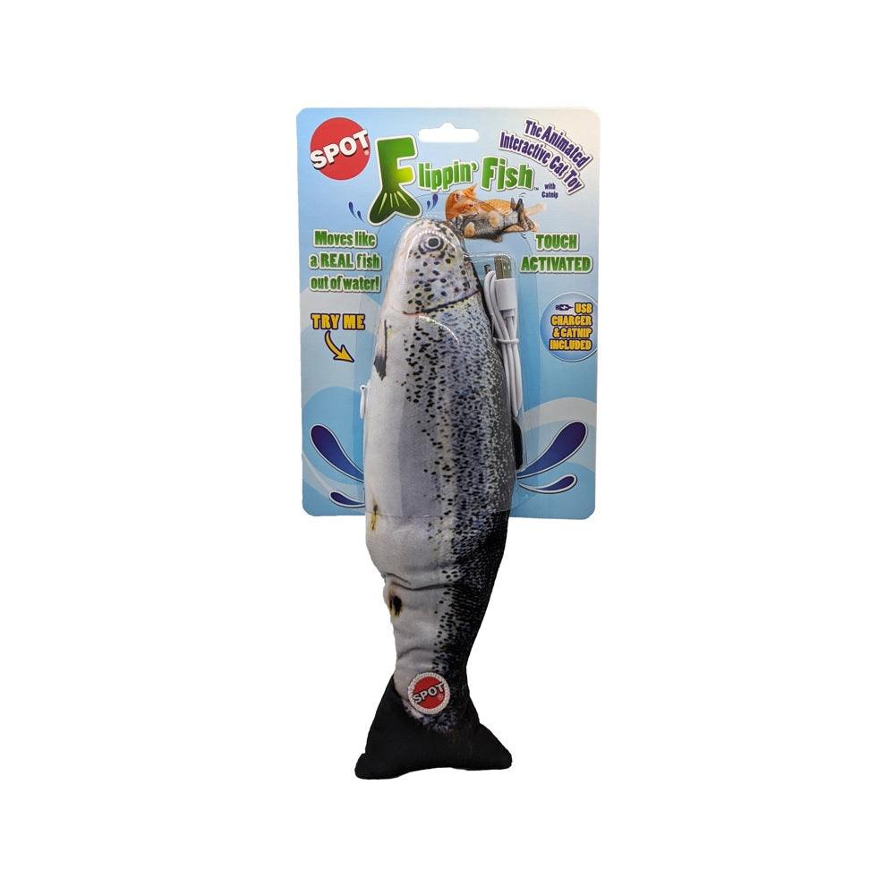 Spot 52138 Flippin Fish Cat Toy, 11.5 Inch, Black/Gray