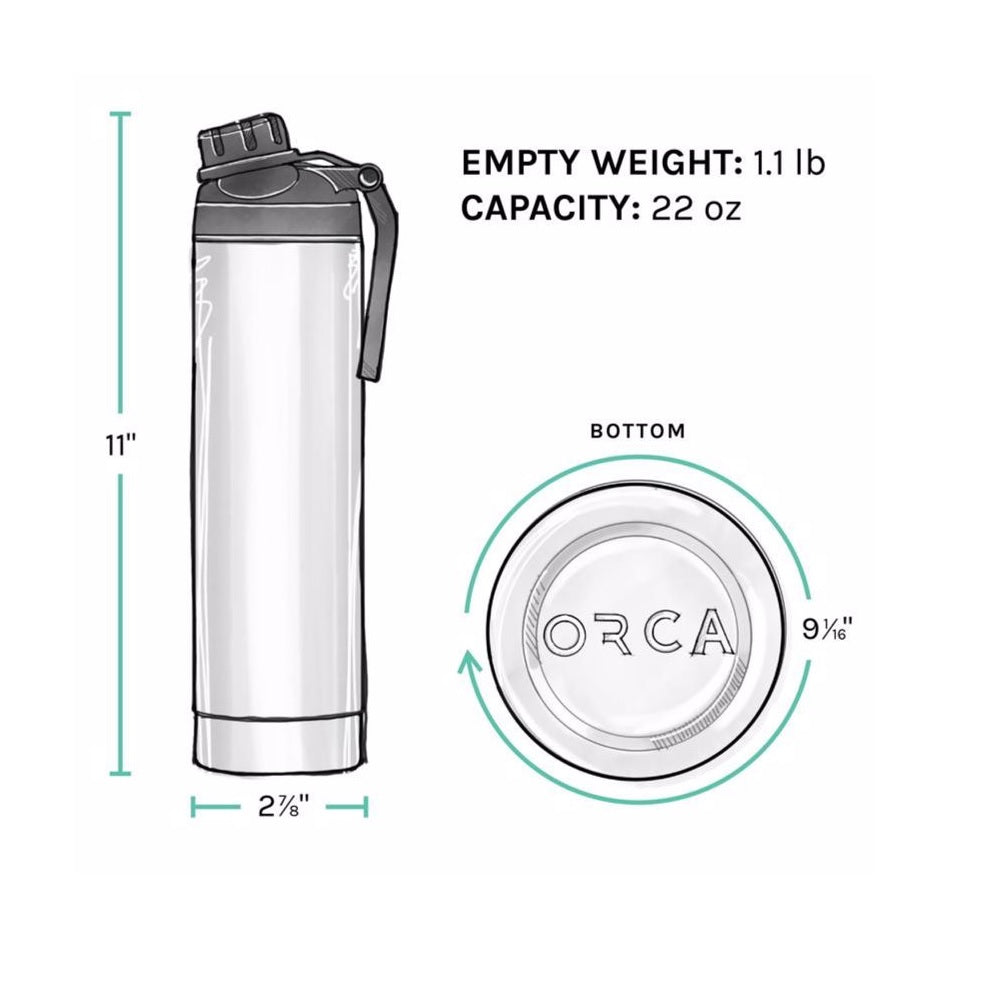 Orca ORCHYD22BKBKBK BPA Free Hydration Bottle W/Smart Lid, 22 oz