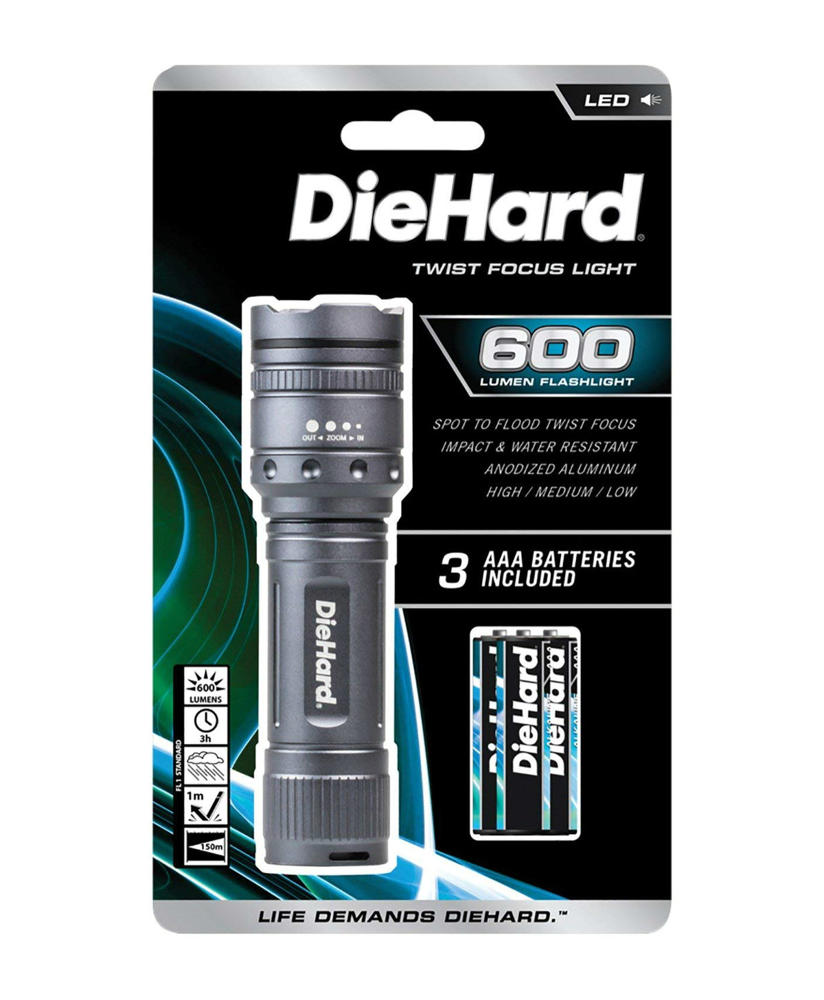 DieHard 41-6121 Twist Focus Flashlight, Grey, 600-Lumens