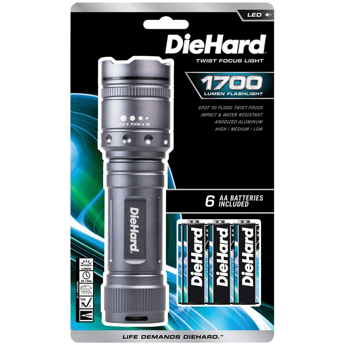 DieHard 41-6123 Twist Focus Flashlight, Grey, 1,700 Lumens