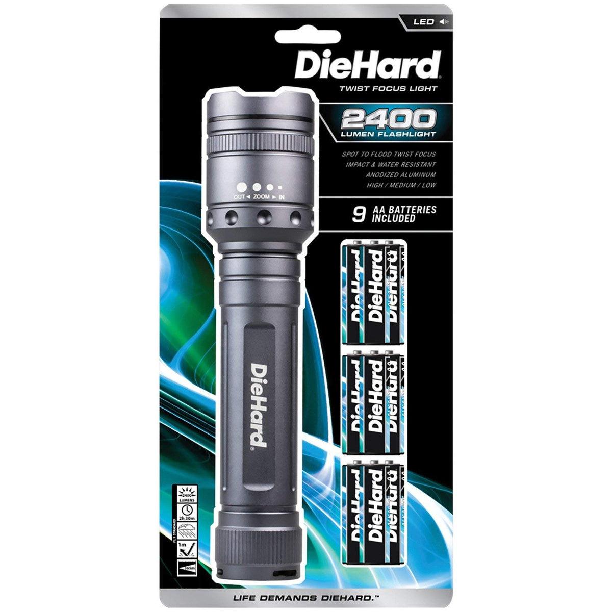 DieHard 41-6124 Twist Focus Flashlight, Grey, 2,400 Lumens