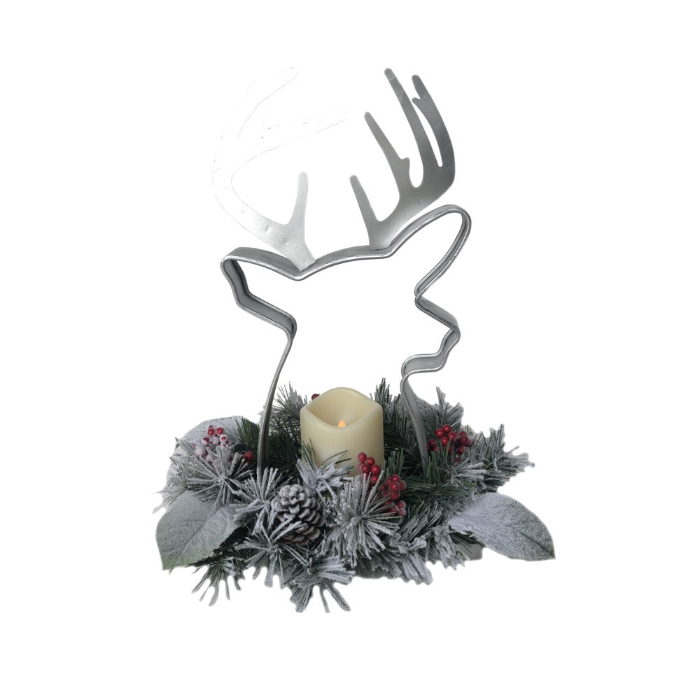 Santas Forest 23607 Deer Galvanized Metal With Candle, White/Silver