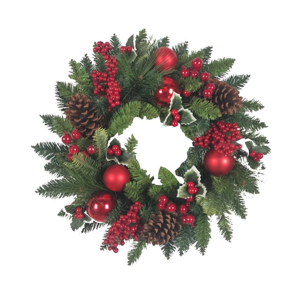 Santas Forest 38601 Christmas Wreath Holly Berry, Green/Red