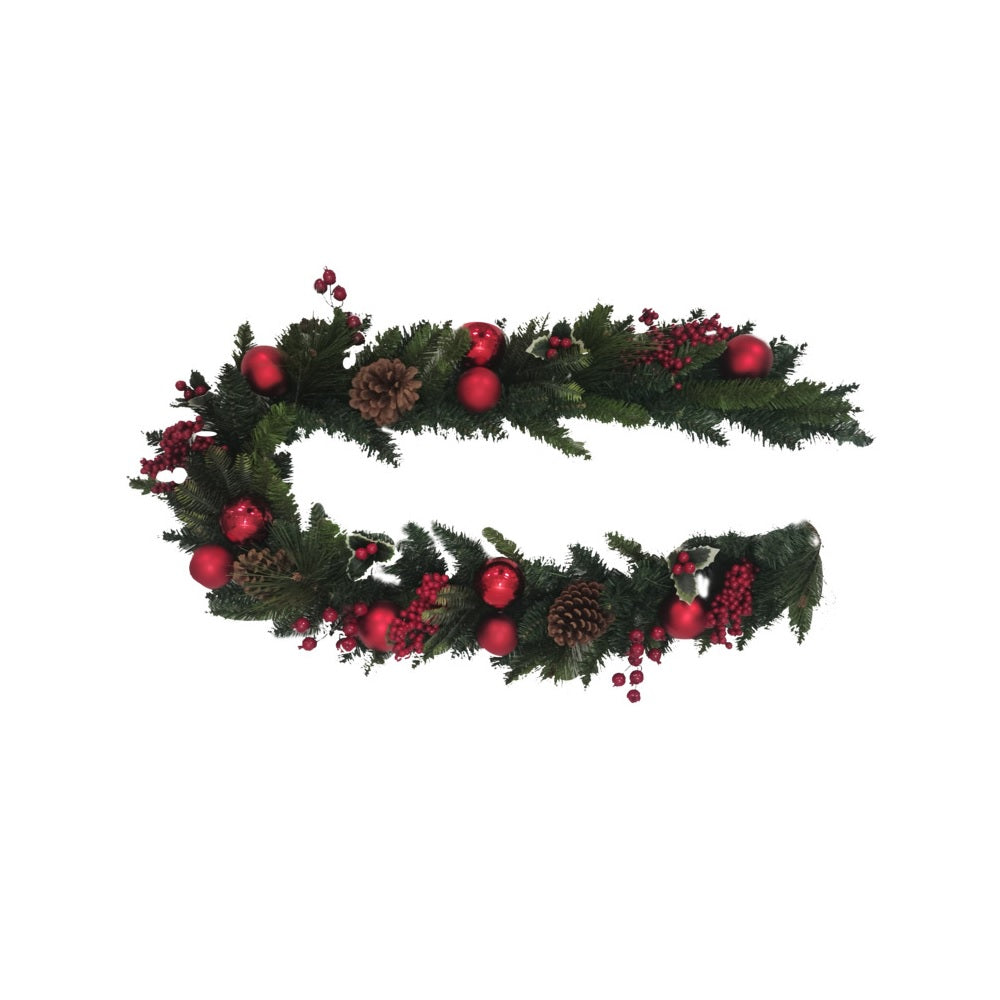 Santas Forest 38602 Christmas Garland Holly Berry, Green/Red