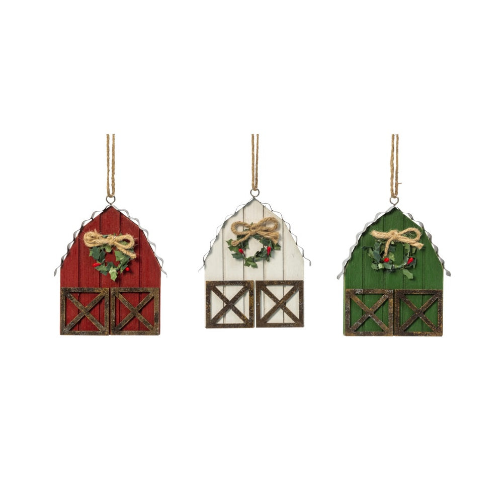 Gerson 2532330 Christmas Ornament Holiday Barn, 5.75 Inch