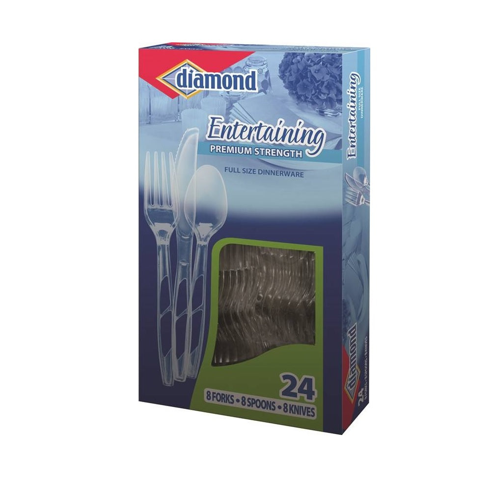 Diamond 00098 Full Size Cutlery Set, Polystyrene, Clear