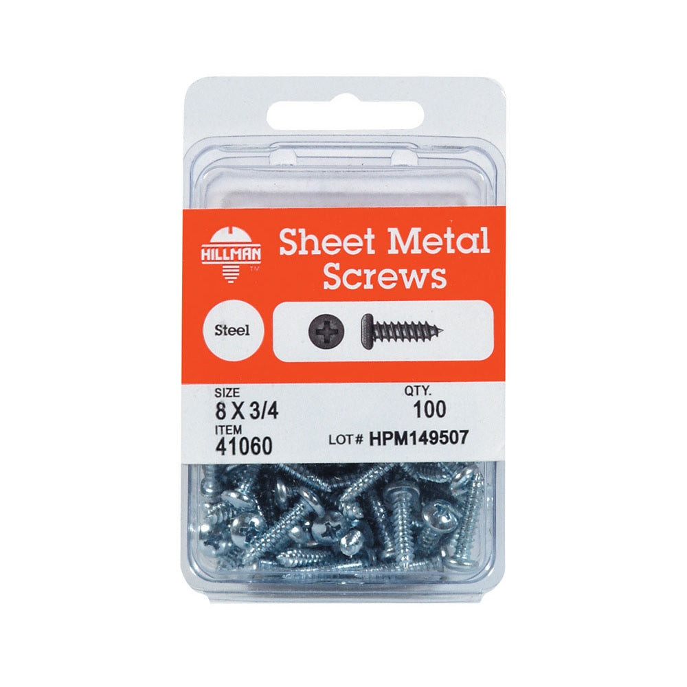 Hillman 41066 Pan Head Sheet Metal Screws, Steel