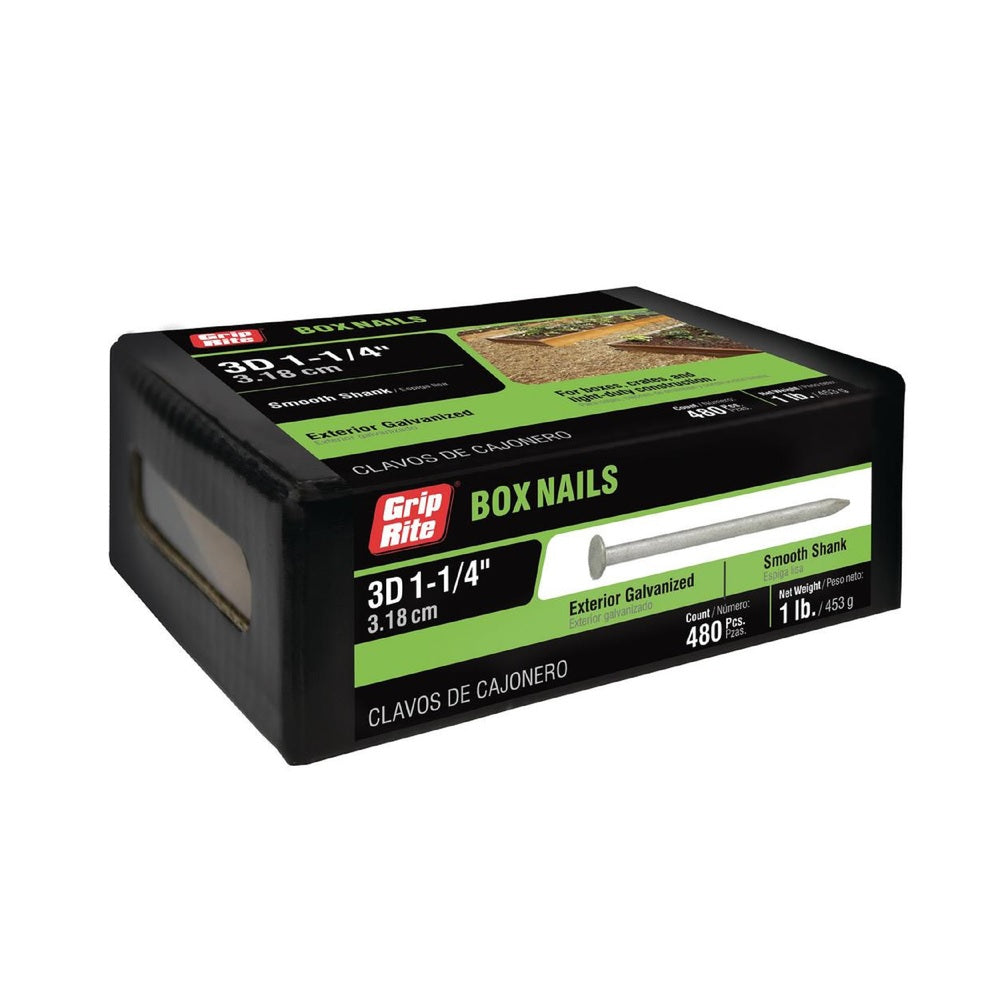 Grip-Rite 3HGBX1 Hot-Dipped Galvanized Box Nail, Steel, 1 lb