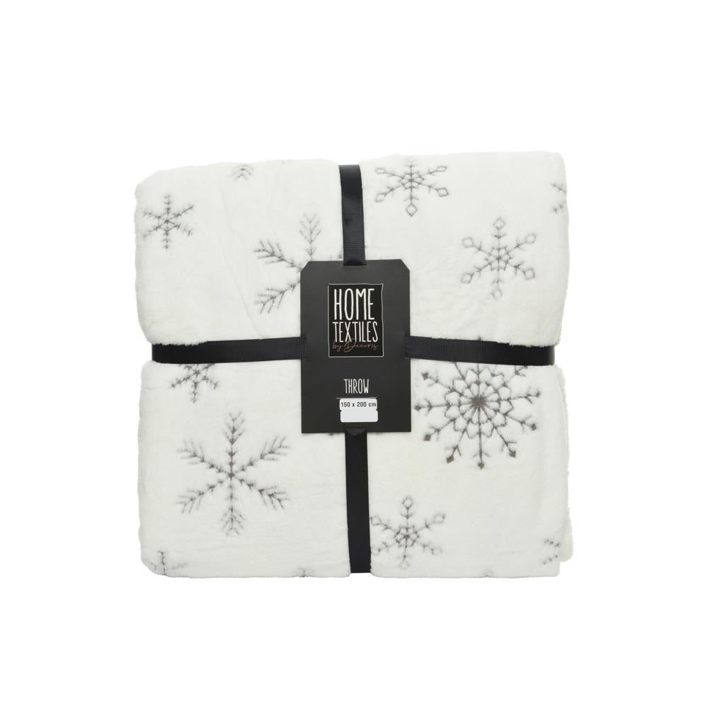 Decoris 613510 Snowflake Throw blanket, Brown/White