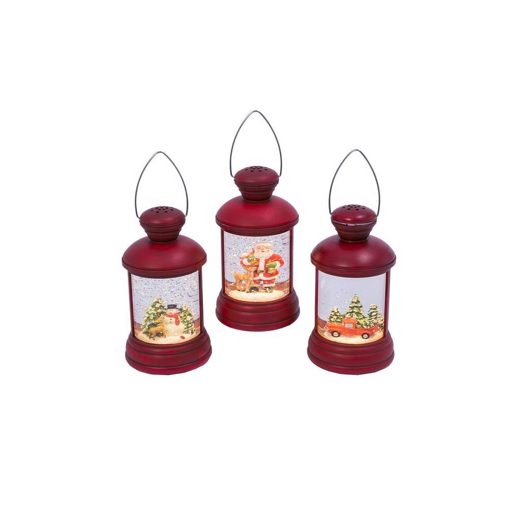 Gerson 2497590 Spinning Water Globe Christmas Lantern, Red
