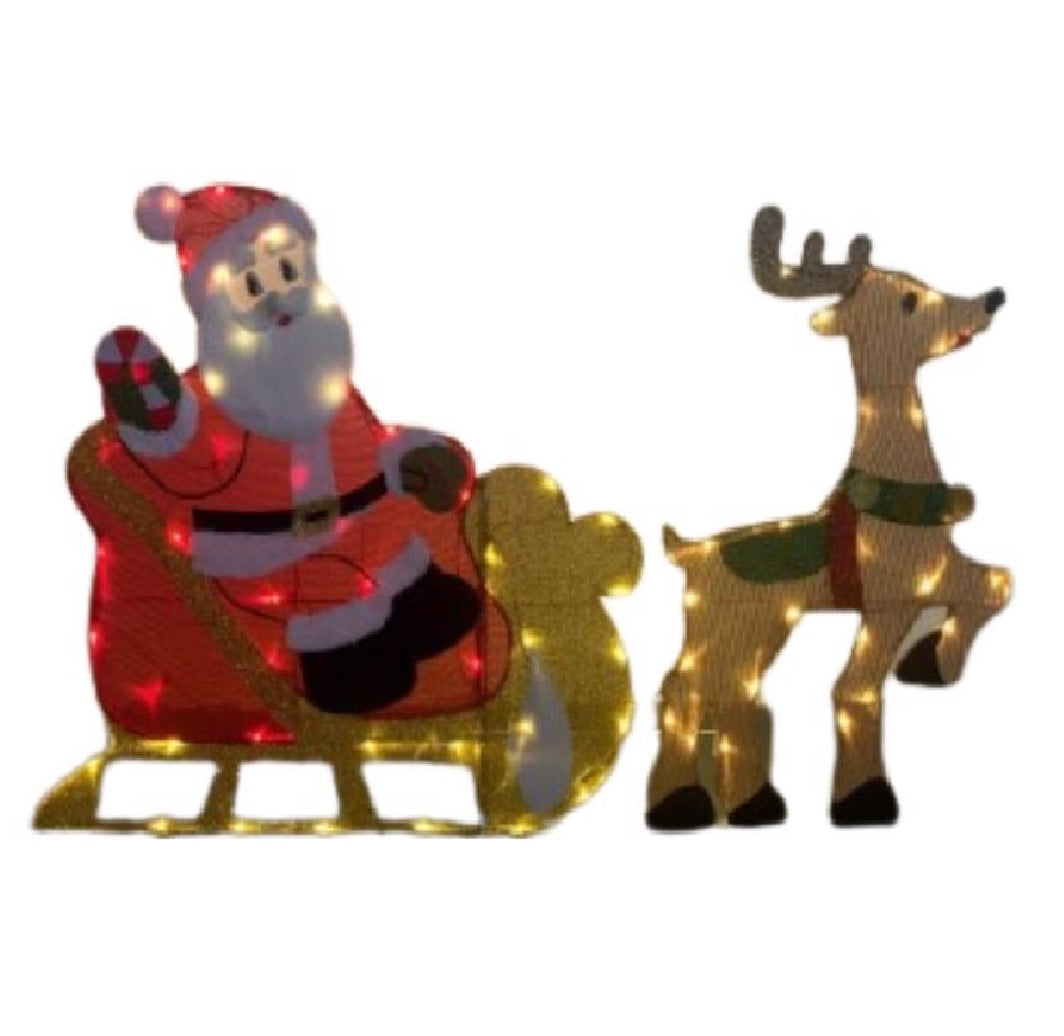 Gemmy 880700 Flat-tastic Santa in Sleigh with Deer Yard Decor