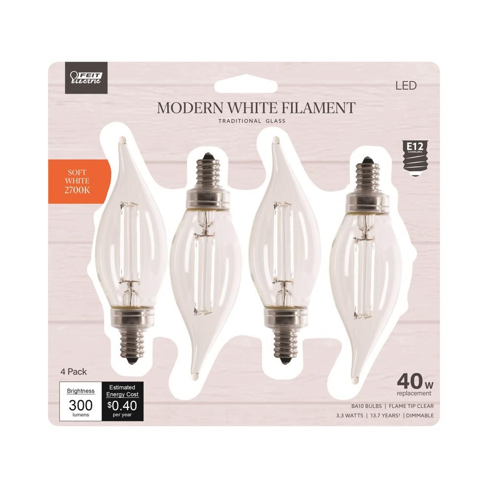 Feit Electric BPCFC40927CAFL4 E12 (Candelabra) Filament LED Bulb, 40 Watt