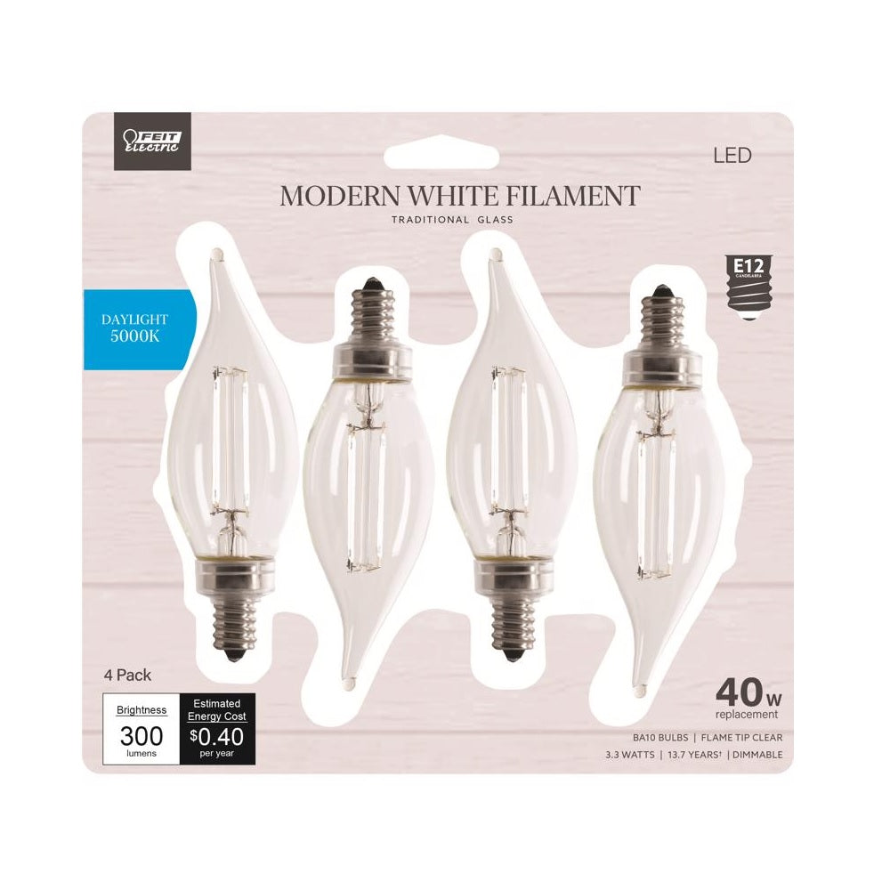 Feit Electric BPCFC40950CAWF4 E12 (Candelabra) Filament LED Bulb, 40 Watt