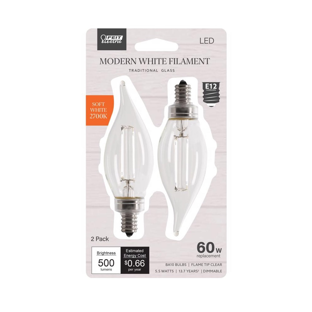 Feit Electric BPCTC60927CAFL2 E12 (Candelabra) Filament LED Bulb, 60 Watt