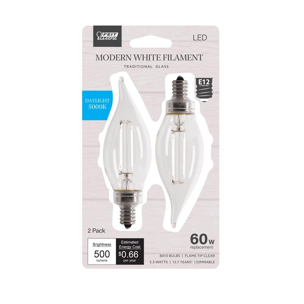 Feit Electric BPCTC60950CWFL2 E12 (Candelabra) Filament LED Bulb, 60 Watt