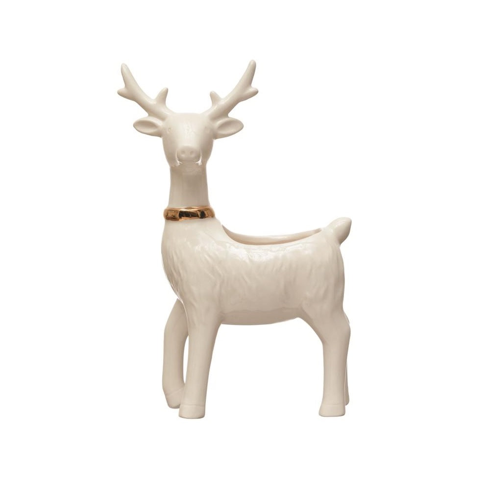 Creative Co-Op XM8257 Deer Flower Pot Christmas Decor, White