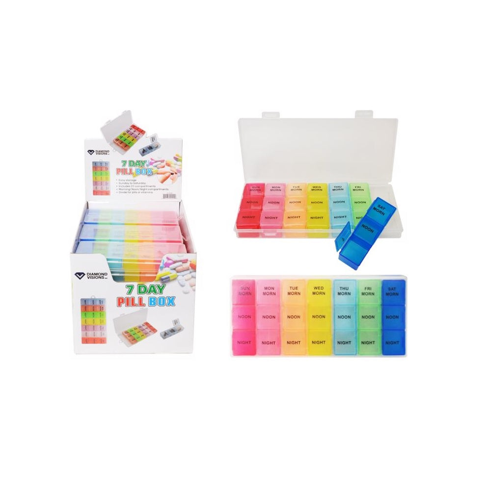 Diamond Visions 11-2290 7 Day Pill Box, Plastic, Assorted